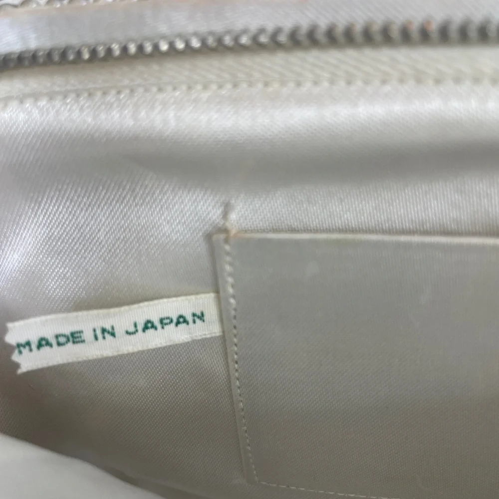 Vintage Cream/White Pearl Clutch Purse Satin FLAW 1959
